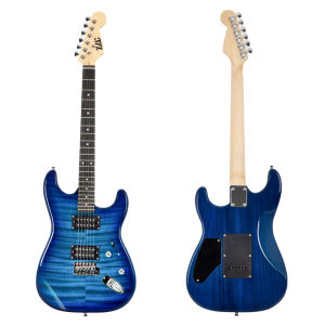 ZLG ST กีต้าร์ไฟฟ้าพร้อมเครื่องขยายเสียงรูปแบบเปลวไฟสีฟ้า HH alnico 5 Pick up Fast shipping