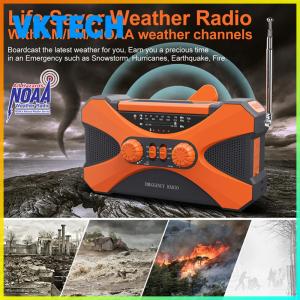 [Vktech] วิทยุฉุกเฉินแบบพกพาพร้อมลำโพงคู่ชาร์จพลังงานแสงอาทิตย์มือหมุนวิทยุ AM FM สำหรับใช้งานกลางแจ้ง