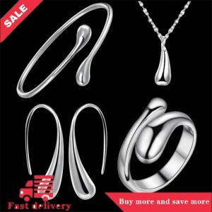 [COD] 4Pcs Thời Trang Teardrop Trang Sức Set Cho Phụ Nữ Đơn Giản Nhẫn Vòng Cổ Vòng Tay Bông Tai Set Cho Tiệc Cưới Trang Sức