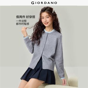 Giordano Beau Monde Women Fake two-piece round neck cardigan Free Shipping 13356618