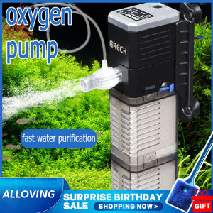 Alloving 220V 3 in 1 Aquarium Oxygen Pump Submersible Fish Tank Internal Filter Pump