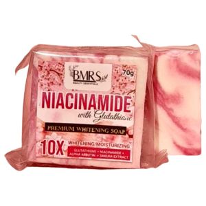 BMRS Niacinamide Soap 70g with Glutathione – Premium Whitening Soap for Face & Body – 10x Moisturizing Formula Pampaputi – Helps Fade Dark Spots Brightens Skin Tone & Reduces Blemishes – Gentle Daily Cleanser for Glowing Even Skin