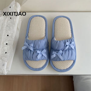 Xixitiao Giày trong nhà thường ngày thời trang cá tính xuân hè Dép đi trong nhà phòng ngủ Bowknot thấm mồ hôi thấm bông dép cho phụ nữ