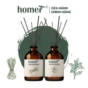 Combo Tinh dầu thơm phòng khuếch tán dạng que gỗ thiên nhiên HOMER dung tích 100ml/250ml - Thơm suốt 600 giờ khử mùi