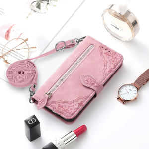 Case for OPPO A6X A6 Pro A5X A3X A5i A5 A3 Pro A60 A98 A79 4G 5G Flower Wallet Flip Embossed Zipper Phone Casing Bag with Strap Durable Leather Phone Cover