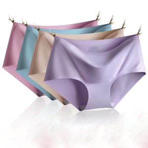 Set of 6 Seamless Ice Silk Mid Waist Panties Elastic Underwear Cotton Crotch