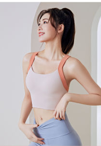 สปอร์ตบราผู้หญิง S-XXL เสื้อผ้าโยคะ ชุดชั้นในเสื้อโยคะ  เสื้อออกกำลังกาย สายไขว้หลัง สปอร์บาร์ครี่งตัวมีฟองน้ำ