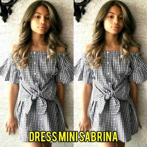 DRESS MINI ANAK IMPORT SABRINA MOTIF KOTAK APLIKASI PITA KOREAN STYLE