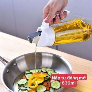 Lọ Đựng Dầu Ăn Thủy Tinh Tự Động Mở Nắp Khi Rót (Dung Tích 300ml) – Chai Đựng Dầu Ăn Có Nắp Tự Động Và Quai Cầm