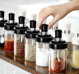 Hũ đựng gia vị thủy tinh thông minh có nút bấm chống ẩm ướt gia vị