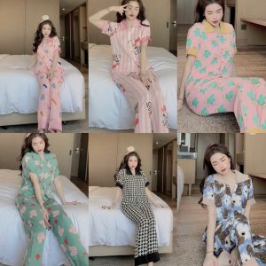 Pijama Lụa Nữ dài tay Xuất Hàn cao cấp Mộc Shop Bộ Đồ Pijama lụa Mango nữ mặc nhà pizama lụa nữ -Freesize dưới 59kg