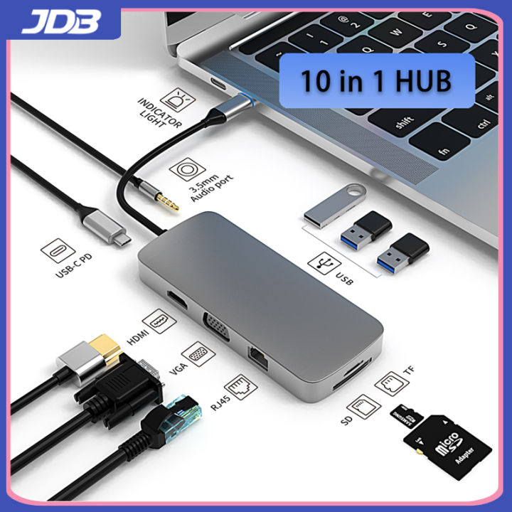 JDB USB HUB C HUB หัวแปลงสัญญาณ HDMI 10 In 1 USB C USB 3.0 Dock RJ45 ...
