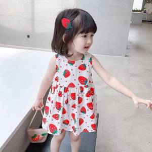 Girls 2024 Summer New Strawberry Princess Dress Girl Baby Fashionable Long Chinese Childrens Korean Version