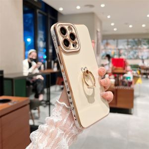 FLOVEME Ring Holder Soft Electroplated for IPhone 14 Pro Max Phone Case for IPhone 13 Pro Max 11 12 13 14 Plus Side Love Heart Silicone Cases Cover