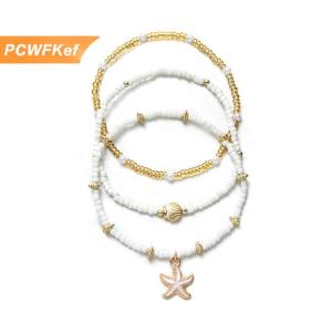 【PCWFKef】 3pcs set Scallop Starfish Pendants Anklets For Women Rice Beads Chain Ankle Bracelet Elastic Rope Beach Summer Foot Accessories