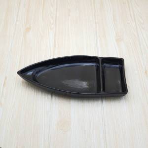 จานทรงเรือ จานเซรามิค  มีช่องใส่น้ำจิ้ม ขนาด 4.8 x 10.25 นิ้ว  มีให้เลือก 2 สี  ดำ และ ลายคราม