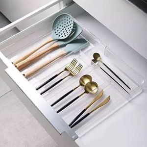 Expandable Plastic Acrylic Cutlery Tray Spoon Fork Storage drawer kitchen organizer