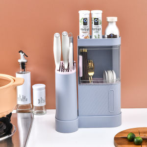 JustLiving 1PC Kitchen Multi Function Knife Rack Seasoning Storage Box Chopsticks Spoon Storage Box Home Drainage Knife OrganiserDesktop Storage RackSpoon Chopsticks CageKnife Holder