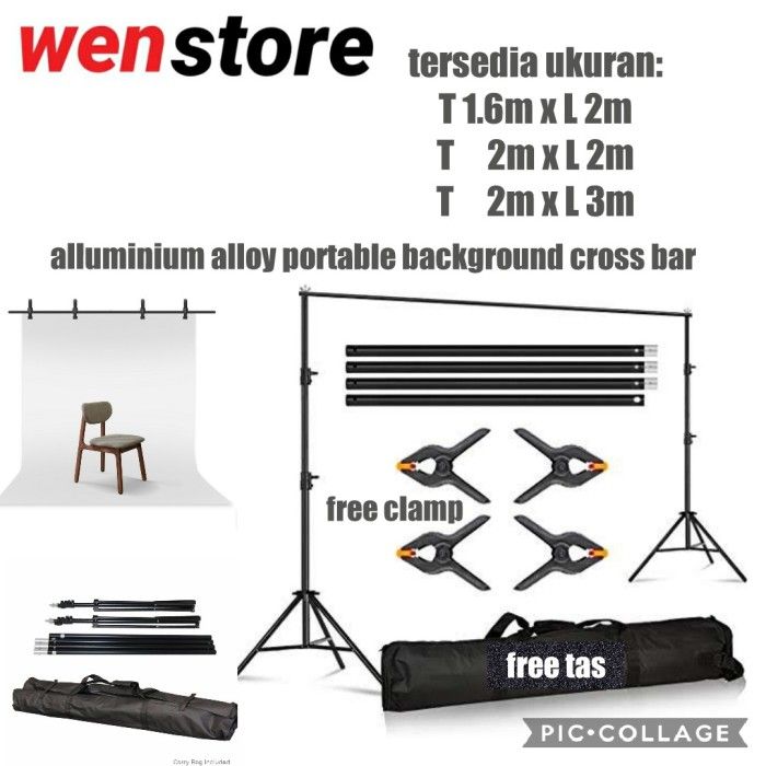 tiang tripod stand cross bar portable kain Background backdrop