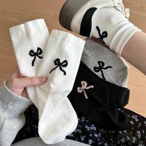 Cotton Ribbons Bows 5Pairs Women Socks Lolita JK Japanese Korean Style Long Socks Casual Socks