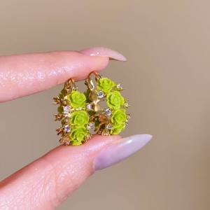 Fashionable Ring Gift 多巴胺花朵锆石耳圈女高级感轻奢耳环 巨好看耳钉独特漂亮耳饰