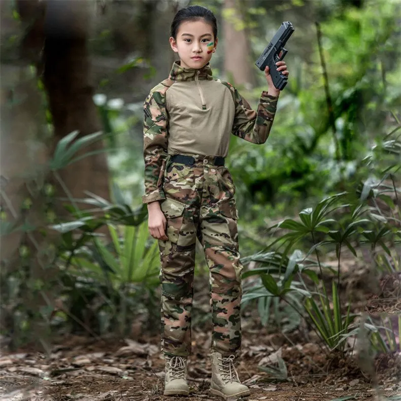 120-160cm Boys Girls Us Army Uniform Camouflage Shirts Pants Tactical  Disguise Kids Costumes Clothing