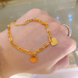 18k อิตาลีทองจริงรอบแบรนด์โชคดีรักสร้อยข้อมือหัวใจ 7g ทองแท้ 99% สำหรับของขวัญแฟน（AU750）เก็บเงินปลายทาง