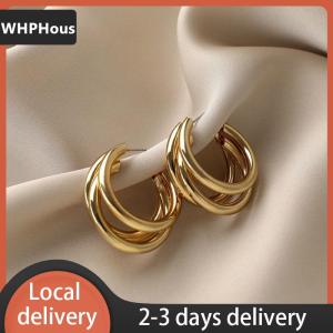 [COD] WHPHous Ship within 24 hours 1Pair Minimal Design Metal Exaggerated Geometric Ear Stud Earrings For Women Girls Fashion Temperament Jewelry Party Simple Accessories