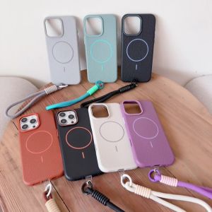 เคสหนังแม่เหล็กสีลูกกวาดพร้อมสายคล้องโทรศัพท์สำหรับ iPhone 11 15 16 14 13 12 Pro Max XR X XS Max สายคล้องแบบมีจี้ฝาหลังกันกระแทก