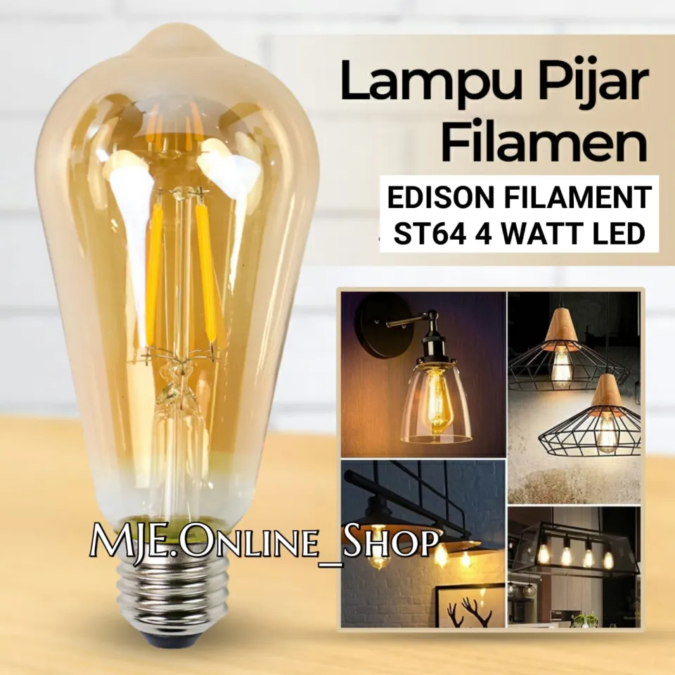 LAMPU LED FILAMEN EDISON ST64 OVAL WATT FITTING E27 LAMPU