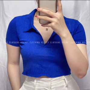 Crop Top Kerah Knit / Croptop Knit Wanita / Crop Kerah Korean 4182
