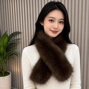 VIVAZ Soft Imitation Fox Fur Scarf Plush Thickened Neck Collar Elegant Keep Warm Winter Scarf for Women Girls