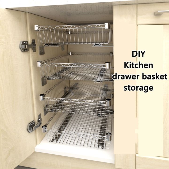 DIY Cupboard Drawer Basket Kitchen Storage Shelf Organizer Sliding
