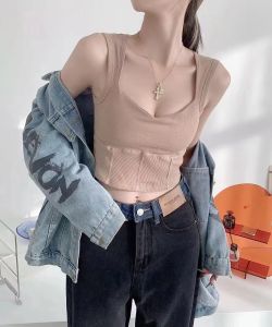 Summer pure desire for wind design sense inside the beauty back camisole undershirt with chest pad outside wear bottoming tops wrap female