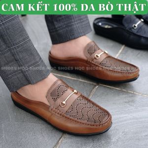 Giày sục mùa hè nam HQC SHOES chất liệu da bò thật thiết kế đục lỗ thoáng khí HQ016