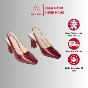 Sục quai hậu cao gót nữ mũi tròn màu Đỏ Đô da Bóng cao cấp đế cao su non chống trơn trượt đế cao 7cm