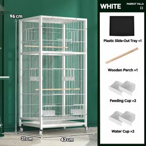 Lồng chim sắt thời trang có khay cho ăn & cành đậu bằng gỗ dễ vệ sinh & di chuyển