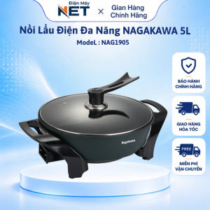 Nồi Lẩu Điện Đa Năng NAGAKAWA NAG1905 5L 1500W | 5 Mức Nhiệt | Lòng Chống Dính Vân Đá | BH 12 Tháng