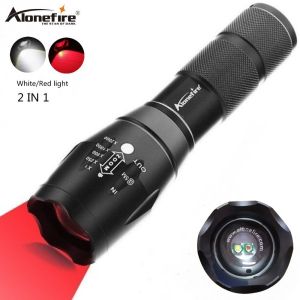 Alonefire G700-WR LED Flashlight 2in1 White+Red Light Super Bright Zoomable Torch For Hinking Camping