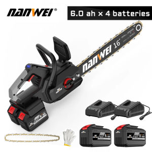 Nanwei 16 inch không chổi than đôi pin chainsaw ngoài trời làm vườn gỗ khai thác công cụ mạnh mẽ cấp công nghiệp chainsaw