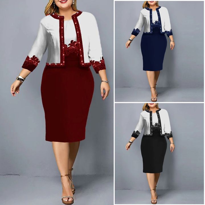 Free GiftReady2 Pcs/Set Women Dress Coat Set Plus Size Slim Fit Three  Quarter Sleeves Flower Print Cardigan Coat Dress-up Contrast Color Soft  Short Coat Dress Suit for Shopping | Lazada PH