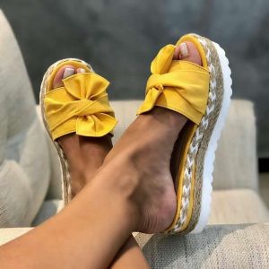 [Free Shipping] In Stock: New Summer Collection Of Plus-Size WomenS Sandals With Bow And Braided Rope Detailing Featuring A Thick Sole