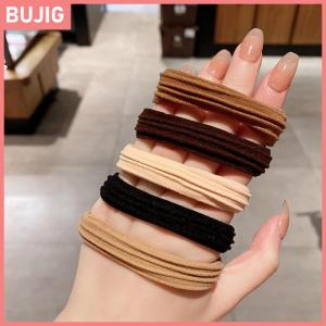 BUJIG 10ชิ้นเชือกมัดผมไร้รอยต่อยืดหยุ่นสูงสำหรับผู้หญิงที่ใส่ผมหางม้าทนทานยางแบบเรียบง่ายเครื่องประดับผม