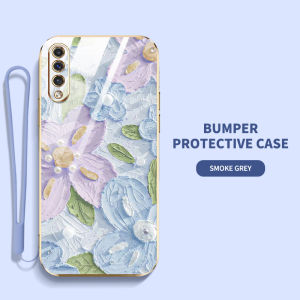 VRQR Phone Case for Samsung Galaxy A50 A50S A30S A70 A70S Painted Oil Painting Style Flowers Flat Electroplated Soft Shell With free lanyard
