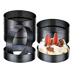 Set of 8 Stainless Steel Pastry Molds with Venting Holes Dessert Rings 3.94inch Diameter Suitable for Efficient Baking