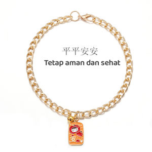 Kalung Kucing Rantai Bahan Metal Dengan Liontin Lonceng Kalung Keberuntungan Untuk Anjing / Kucing