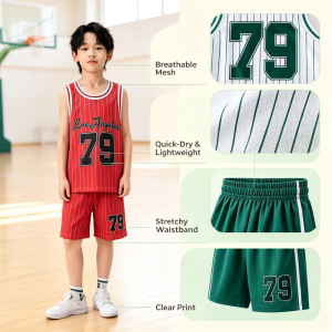 AILEBE Kids Sets Terno Striped Sleeveless Sando Shorts Set Breathable Quick-Dry Mesh Summer Activewear Letter Number Print Loose Comfy Fit Pambahay OOTD For Baby Boys Girls 1-8 Years