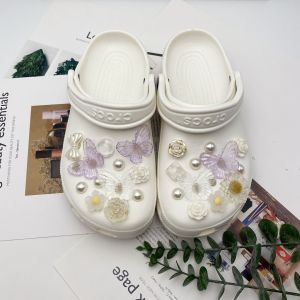 Crocs jibbitz quyến rũ phụ kiện giày màu đen bướm màu tím chuỗi giày có thể tháo rời Tự làm giày hoa bộ khóa cho CROCS
