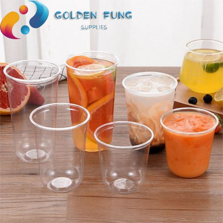 GOLDEN FUNG Disposable White Transparent Milk Tea Cups (90 mm U cup and