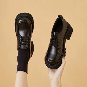 IELGY 2024 New Thick-soled Block Heel British Style Leather Shoes Womens Loafers Work Shoes